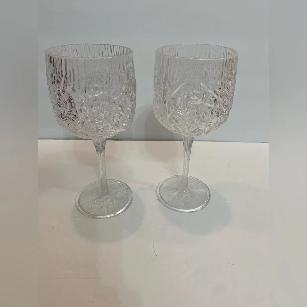 Vintage Lucite “Cracked Ice” Wine Glasses Set of 2